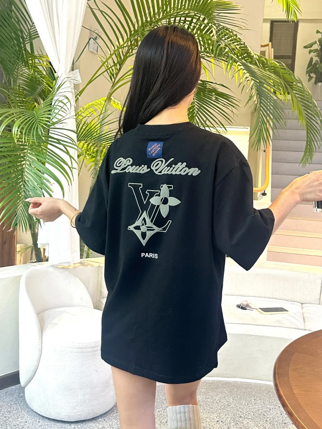 Louis Vuitton/Louis Vuitton back four-leaf clover signature foam printed short sleeves